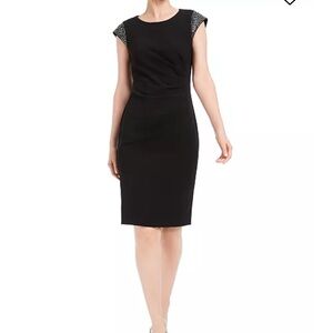 Beaded-Shoulder Sheath Dress W/6